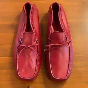 Tod's For Ferrari Red Leather Slip On Loafers